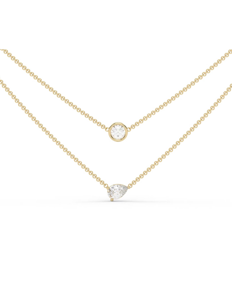 Solitaire + Pear Layered Necklace