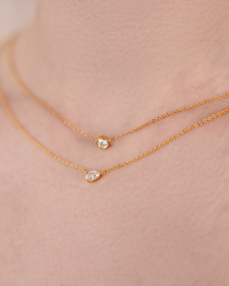 Solitaire + Pear Layered Necklace